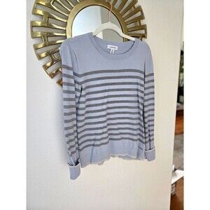Comfy Casual Lounge Calvin Klein Baby Blue‎ And Gray Stripe Preppy Sweater